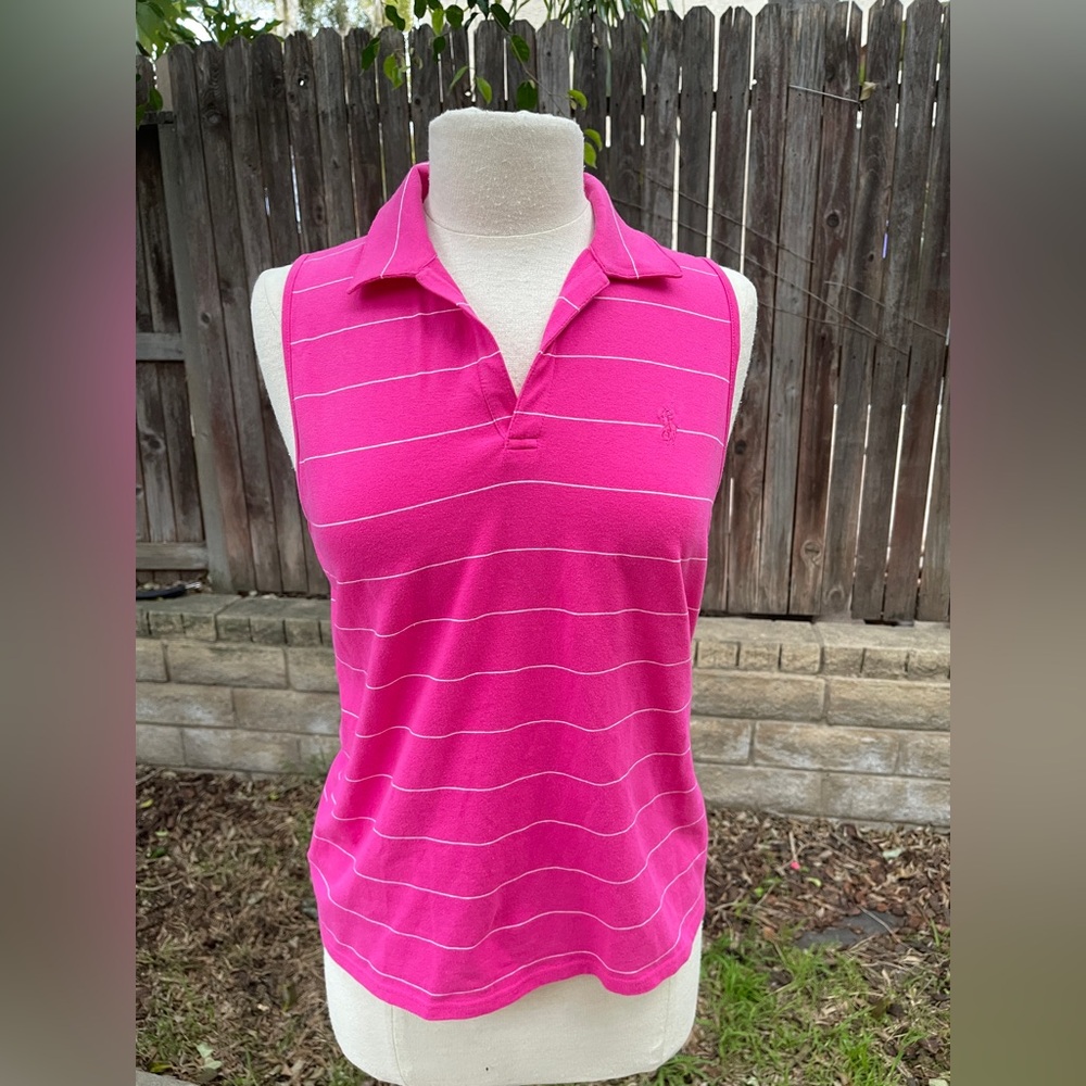 Ralph Lauren Sport Women's Pink Striped Sleeveless Polo shirt golf classic
